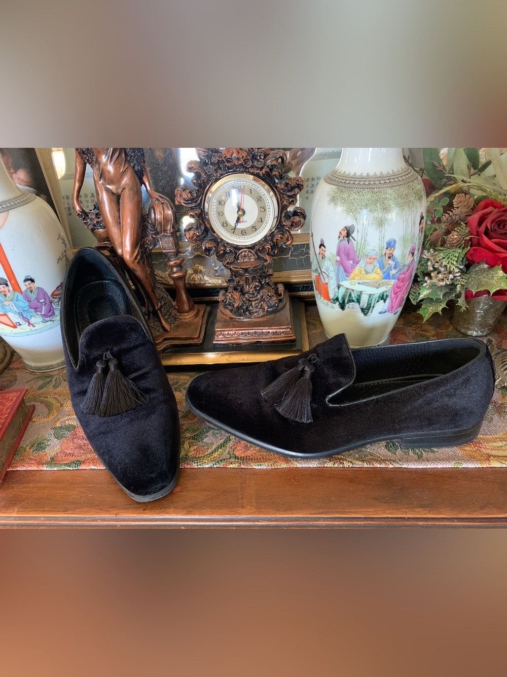 Vintage Classic Gothic Black Velvet Tassel Victorian-inspo Loafer Tuxedo Shoes